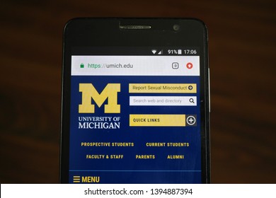 Zrenjanin, Serbia - May 10th, 2019: Official website of the University of Michigan displayed on a smartphone. This is a public research university in Ann Arbor, Michigan, United States 