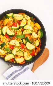 Zucchini, Green And Red Peppers Sauteed With Seasonal Corn, Served Warm Or Cold Is A Delicious Side Dish To Serve At Your Rosh Hashanah Dinner