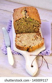 Zucchini loaf cake with raisin, sliced