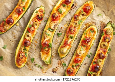 Zucchini Pizza Boats, Low Carb Food.