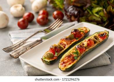 Zucchini Pizza Boats, Low Carb Food.