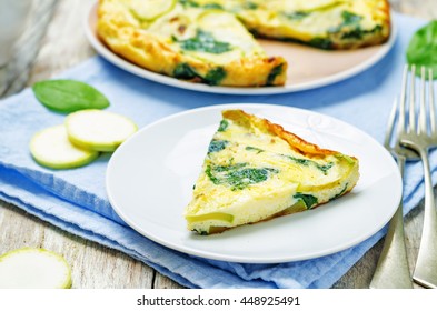 Zucchini Spinach frittata. toning. selective focus