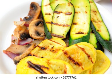 Zucchini And Yellow Summer Squash Grilled With Sauteed Mushrooms And Onions