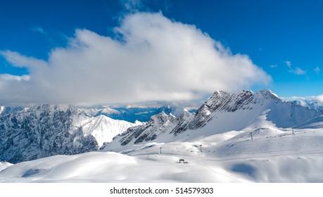 Zugspitze Glacier Ski Resort In Bavarian Alps, Germany