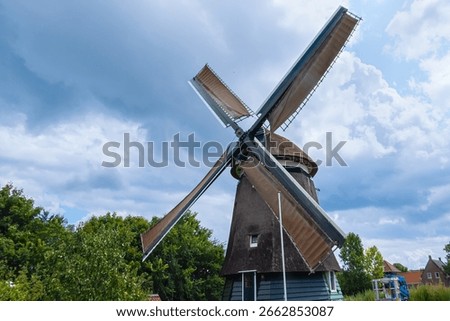 Zuidpoldermolen is a windmill in Edam, dated between 1626 - 1635, was used to grind grain and drain a polder. EDAM, NETHERLANDS.