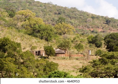 Zulu Kraal On A Hillside