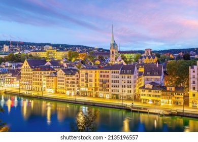 Zurich City Downtown Skyline Cityscape Of Switzerland At Sunset