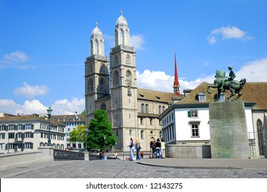 Zurich City - Switzerland. Grossmünster (romanesque Cathedral) In Zurich.