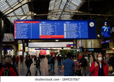 Zurich HB, Railway Main Station. Photo Taken November 7th, 2020, Zurich, Switzerland.