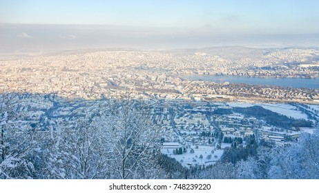 Zurich Overlook From Uetliberg In Winter