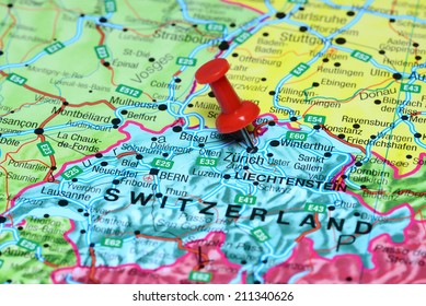 Zurich Pinned On A Map Of Europe