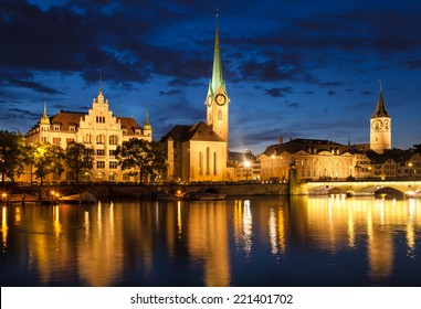 Zurich Skyline At Night, Switzerland