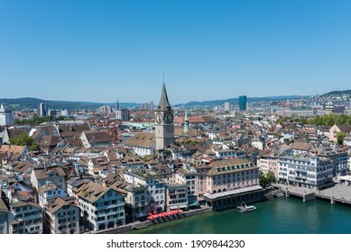 Zurich, Switzerland - August 18, 2019 - view from zurich cathedral