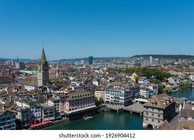 Zurich, Switzerland - August 18, 2019 - view from the observation tower of the old town