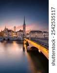 Zurich, Switzerland. Cityscape image of Zurich, Switzerland at beautiful autumn sunset.