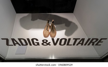 Zurich, Switzerland - February 21, 2021: Fashion And Luxury Goods Store Zadig Voltaire In Zurich, Switzerland