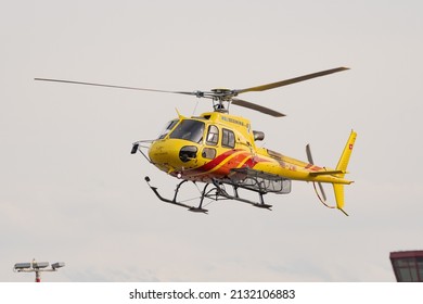 Zurich, Switzerland, February 24, 2022 Eurocopter AS350-B3 is departing from the international airport
