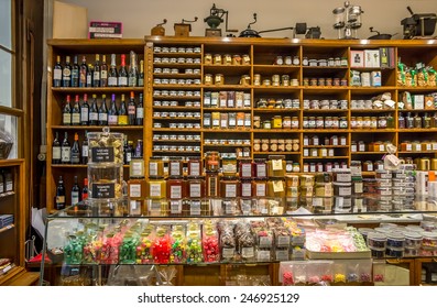 ZURICH, SWITZERLAND - JANUARY 10, 2015 : Interior Of Colonial Goods Shop In Old Town Of Zurich, Switzerland.