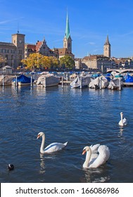 Zurich, Switzerland, The Limmat River In Autumn