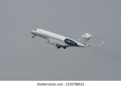 Zurich, Switzerland, March 2, 2022 Bombardier BD-700-1A10 Global Express XRS Aircraft Is Departing From The International Airport