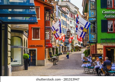 ZURICH, SWITZERLAND - MAY 14 2015: Innercity of Zurich, Switzerland. Old Town