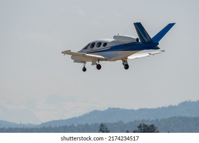 Zurich, Switzerland, May 20, 2022 Cirrus Vision SF50 Aircraft Is Landing On Runway 14