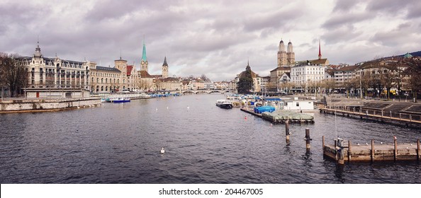 Zurich, Switzerland old town, situated on the Limmat river. It is the largest city in the country
