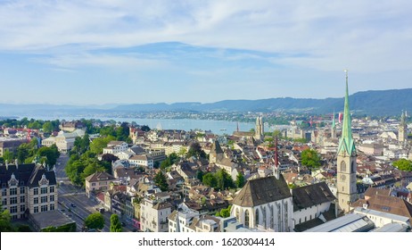 Zurich, Switzerland. Panorama of the city from the air. View of Zurich Lake, Aerial View  