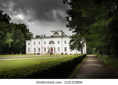 Zvenigorod, Russia, 9 JULY 2018: Ershovo estate near Zvenigorod Russia. Stormy weather with dark sky with clouds