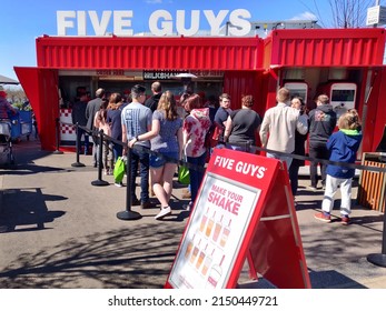 ZWEIBRUECKEN, GERMANY - Apr 16, 2022: A Five Guys Pop Up Restaurant At An Outlet Shopping Center In Germany 