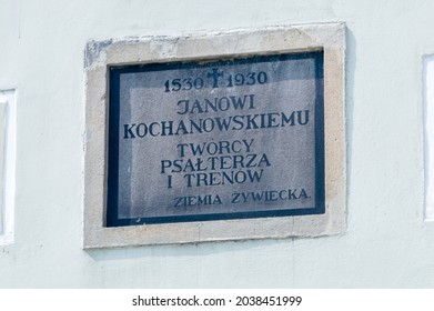 Zywiec, Poland - June 6, 2021: Memorial Plaque Dedicated To Jan Kochanowski. Kochanowski Was Polish Renaissance Poet Who Established Poetic That Would Become Integral To Polish Literary Language.