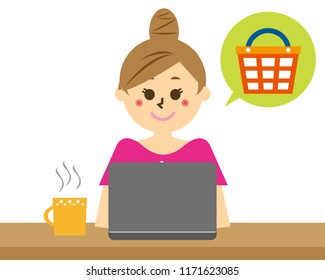 woman　personal computer　illustration