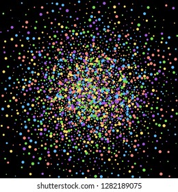 Фон из ярких разноцветных конфетти. Праздничное конфетти. Радостный конфетти на черном фоне.