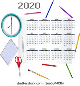 calendar with different objects infographics and different office