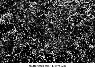 Black white old worn shabby pavement on street large gray slab. Vintage natural cracked texture, damage structure uneven rocky surface. Hard stained travertine, veins pattern rock wall for 3D design