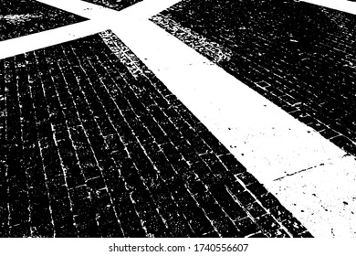 Background of old stone pavement ground (backdrop). Scratched bumpy cutting coarse rocks use for grunge mosaic of urban square, country plaza of megalopolis. Hard texture of cobbled wide road street