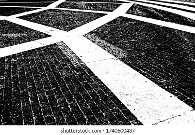 Background of old stone pavement ground (backdrop). Scratched bumpy cutting coarse rocks use for grunge mosaic of urban square, country plaza of megalopolis. Hard texture of cobbled wide road street