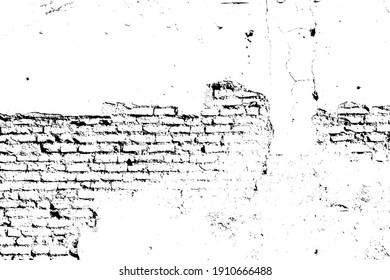 Aged scratched chipped front of fence for 3D dark design. Cracked uneven flaked rot wall of an old castle grunge loft. Brushed peeling dirty ruined exposed stucco on shabby medieval scary street city