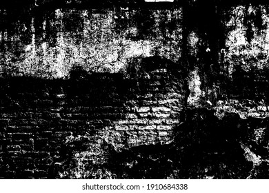 Aged scratched chipped front of fence for 3D dark design. Cracked uneven flaked rot wall of an old castle grunge loft. Brushed peeling dirty ruined exposed stucco on shabby medieval scary street city