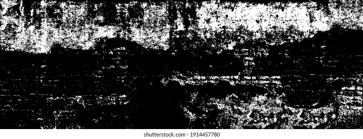 Aged scratched chipped front of fence for 3D dark design. Cracked uneven flaked rot wall of an old castle grunge loft. Brushed peeling dirty ruined exposed stucco on shabby medieval scary street city