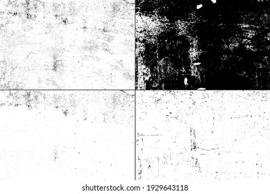 Conjunto blanco y negro de textura vectorial del antiguo yeso que se desmorona. Superficie destruida de un antiguo muro. Manchas sucias para el diseño 3D