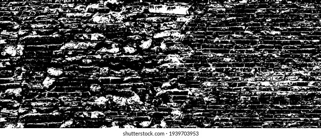 Old grungy retro dirty dusty brick wall of ancient city. Uneven pitted peeled surface brickwork of cellar worn. Ruined shabby stiff blocks. Hard solid messy ragged holes brickwall for 3D grunge design