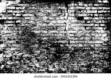 Old dark dirty crumbling grungy ancient brickwall. Uneven messy pitted rot surface of fissured decor. Cracked daub of crannied retro fortress. Rusty grime decayed rustic dusty wall block for 3D design