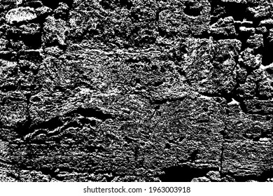 Old grungy retro dirty dusty brick wall of ancient city. Uneven pitted peeled surface stonewall of cellar worn. Ruined shabby stiff blocks. Hard solid messy ragged holes brickwall for 3D grunge design