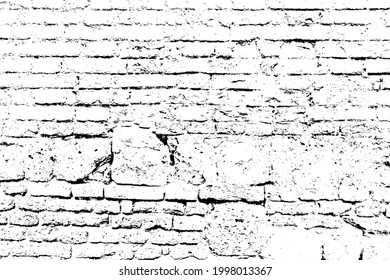 Old grungy retro dirty dusty brick wall of ancient city. Uneven pitted peeled surface brickwork of cellar worn. Ruined shabby stiff blocks. Hard solid messy ragged holes brickwall for 3D grunge design