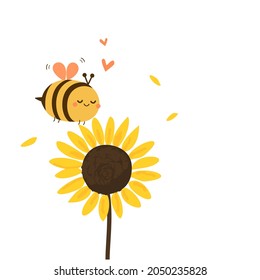 Bee​ cartoon​ and​ ​sunflower​ on​ white​ background​ vector​ ​illustration.