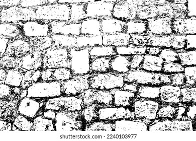 Old grungy retro dirty faded brick wall of ancient city. Uneven pitted peeled surface brickwork of cellar worn. Ruined shabby stiff blocks.Hard solid messy ragged holes brickwall of 3D grunge design