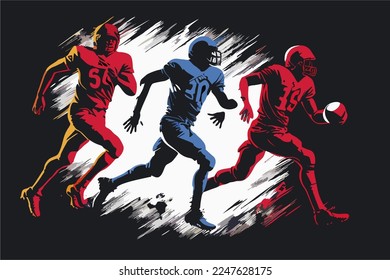 Простое векторное изображение о футболе. Группа людей играет в американский или американский футбол.