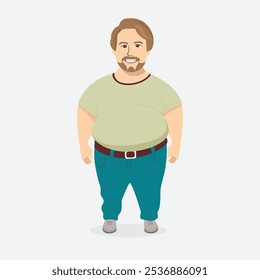 Cartoon Illustration of Overweight Man in Casual Clothing
