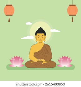 부처님오신날 부처님과 연꽃 벡터 일러스트